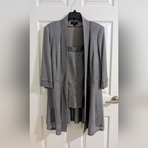 Laura Plus Silver Metallic Knit Mock 2 in 1 Cardigan Tank Set Lavender Grey 14